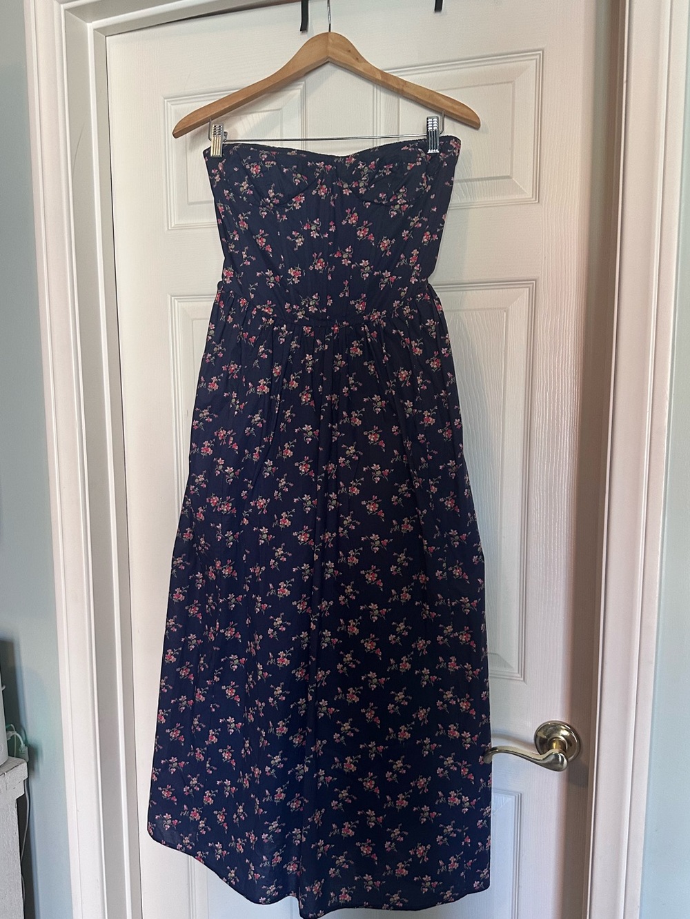 Navy Floral Strapless Corset Midi Dress - Women's